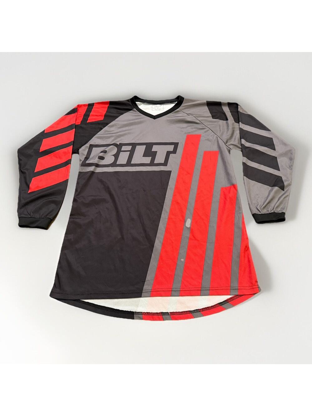BILT Racing Mens Gray Black Red Motocross BMX Riding Long Sleeve Shirt Size S